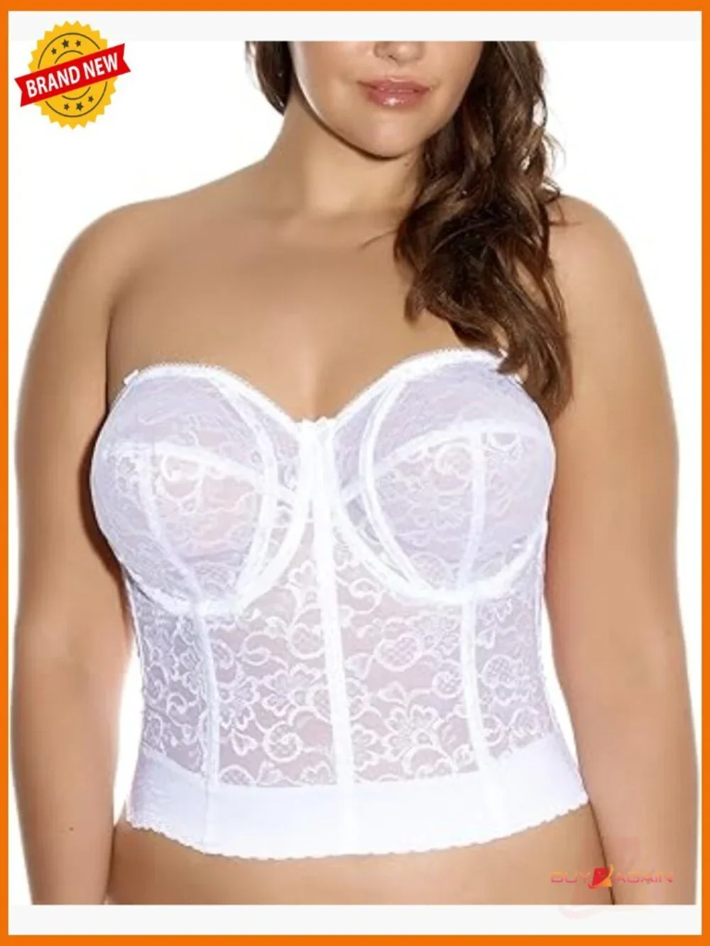 Lace Longline Bustier Strapless Underwire Bra With Boning & Adjustable Straps